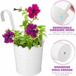 4pcs Hanging Flower Pot Shabby Flower Vase Hanging Pot Metal Bucket Wall Mounted Flowerpot With Hooks Hanging Flower Bucket For Balcony Outdoor Garden Country House Decoration White 10 10 8） SOEKAVI -Dwarf Discovery shop 94197325 4