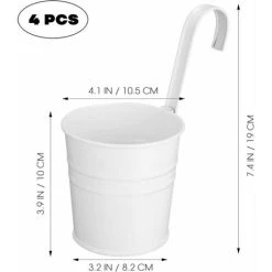 4pcs Hanging Flower Pot Shabby Flower Vase Hanging Pot Metal Bucket Wall Mounted Flowerpot With Hooks Hanging Flower Bucket For Balcony Outdoor Garden Country House Decoration White 10 10 8） SOEKAVI -Dwarf Discovery shop 94197325 5