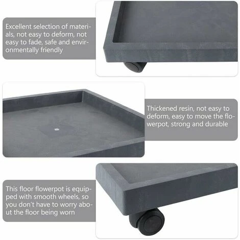 Square Plant Caddy Wheeled Plant Pot Tray Detachable Planter Trolley Casters Rolling Tray Coaster Garden Moving Plants Pot Saucer (Gray) 5 Square Plant Caddy Wheeled Plant Pot Tray Detachable Planter Trolley Casters Rolling Tray Coaster Garden Moving Plants Pot Saucer (Gray) - Image 5