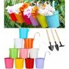 10 Pieces Metal Flower Pot Balcony Hanging Pots With Removable Hanging Hook Outdoor For Garden, Balcony, Fence, Patio, Decoration