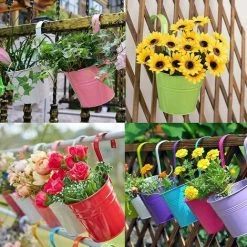10 Pieces Metal Flower Pot Balcony Hanging Pots With Removable Hanging Hook Outdoor For Garden, Balcony, Fence, Patio, Decoration -Dwarf Discovery shop 94386438 4