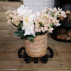 Alternative view of Pack Of 2 35cm Black Round Garden Plant Pot Flower Trolley Stand On Wheels