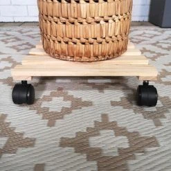 28cm Square Wooden Garden Plant Pot Flower Trolley Stand On Wheels -Dwarf Discovery shop 94978063 5