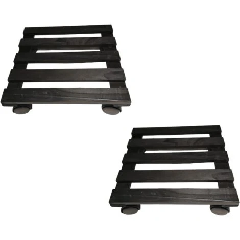 Pack Of 2 28cm Black Square Wooden Garden Plant Pot Flower Trolley Stand On Wheels 1 Pack Of 2 28cm Black Square Wooden Garden Plant Pot Flower Trolley Stand On Wheels