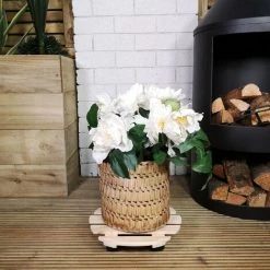 Pack Of 2 28cm Round Wooden Garden Plant Pot Flower Trolley Stand On Wheels -Dwarf Discovery shop 94978065 4