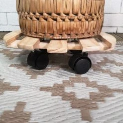 Pack Of 2 28cm Round Wooden Garden Plant Pot Flower Trolley Stand On Wheels -Dwarf Discovery shop 94978065 5
