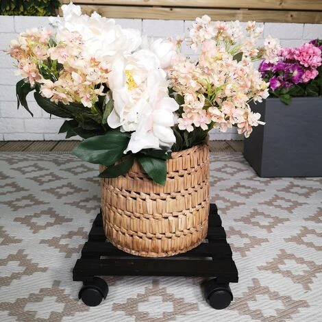 28cm Black Square Wooden Garden Plant Pot Flower Trolley Stand On Wheels 1 28cm Black Square Wooden Garden Plant Pot Flower Trolley Stand On Wheels