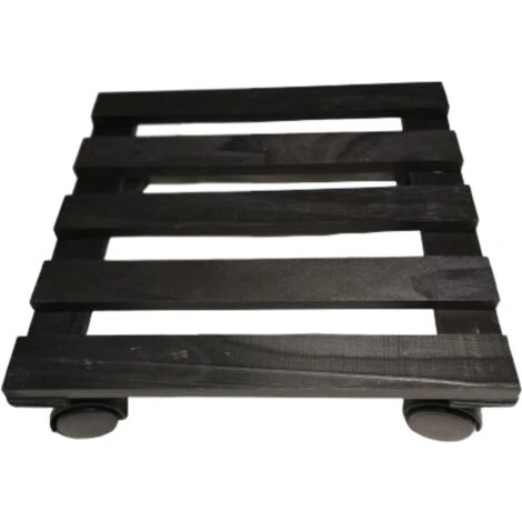 28cm Black Square Wooden Garden Plant Pot Flower Trolley Stand On Wheels 2 28cm Black Square Wooden Garden Plant Pot Flower Trolley Stand On Wheels - Image 2