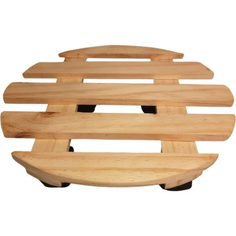 28cm Round Wooden Garden Plant Pot Flower Trolley Stand On Wheels 2 28cm Round Wooden Garden Plant Pot Flower Trolley Stand On Wheels - Image 2