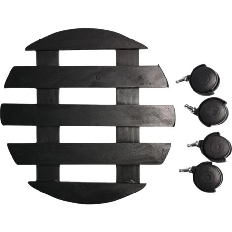 Pack Of 2 28cm Black Round Garden Plant Pot Flower Trolley Stand On Wheels 3 Pack Of 2 28cm Black Round Garden Plant Pot Flower Trolley Stand On Wheels - Image 3