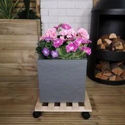 35cm Square Wooden Garden Plant Pot Flower Trolley Stand On Wheels -Dwarf Discovery shop 94978084 3