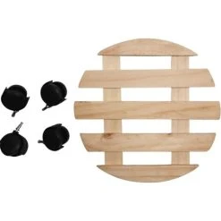 Pack Of 2 35cm Round Wooden Garden Plant Pot Flower Trolley Stand On Wheels -Dwarf Discovery shop 94978087 5