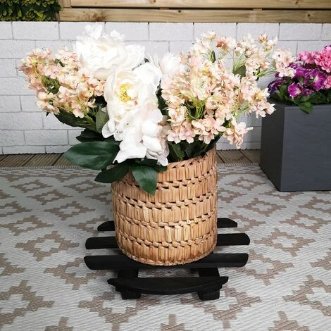 35cm Black Round Garden Plant Pot Flower Trolley Stand On Wheels 1 35cm Black Round Garden Plant Pot Flower Trolley Stand On Wheels
