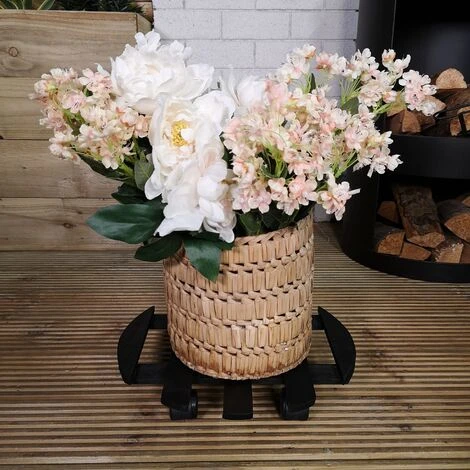35cm Black Round Garden Plant Pot Flower Trolley Stand On Wheels 3 35cm Black Round Garden Plant Pot Flower Trolley Stand On Wheels - Image 3