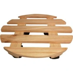 35cm Round Wooden Garden Plant Pot Flower Trolley Stand On Wheels -Dwarf Discovery shop 94979113 3