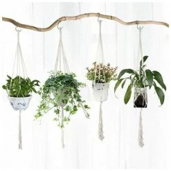 Pieces Macrame Flower Basket Cotton Rope Hanging Planter With 4 Hooks, Hand-Woven Braided Hanging Flower Pot For Indoor Outdoor Ceiling Balconies Garden Decor Wall Decoration (Beige, 100cm)