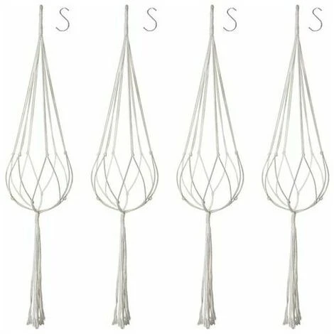 Pieces Macrame Flower Basket Cotton Rope Hanging Planter With 4 Hooks, Hand-Woven Braided Hanging Flower Pot For Indoor Outdoor Ceiling Balconies Garden Decor Wall Decoration (Beige, 100cm) 4 Pieces Macrame Flower Basket Cotton Rope Hanging Planter With 4 Hooks, Hand-Woven Braided Hanging Flower Pot For Indoor Outdoor Ceiling Balconies Garden Decor Wall Decoration (Beige, 100cm) - Image 4