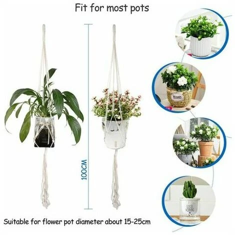 Pieces Macrame Flower Basket Cotton Rope Hanging Planter With 4 Hooks, Hand-Woven Braided Hanging Flower Pot For Indoor Outdoor Ceiling Balconies Garden Decor Wall Decoration (Beige, 100cm) 5 Pieces Macrame Flower Basket Cotton Rope Hanging Planter With 4 Hooks, Hand-Woven Braided Hanging Flower Pot For Indoor Outdoor Ceiling Balconies Garden Decor Wall Decoration (Beige, 100cm) - Image 5