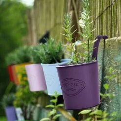 Alternative view of Small Hanging Colorful Flower Pot With Detachable Hook, Metal Balcony Planter, Vintage Hanging Pot For Balcony Decoration Outdoor And Indoor Wall Garden（4 Pcs）