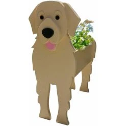Cute Cartoon Animals Wooden Dog Shape Plant Pot Garden Decorated Golden Retriever Planter (Multicolor)