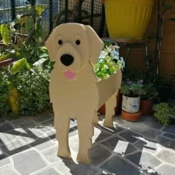 Cute Cartoon Animals Wooden Dog Shape Plant Pot Garden Decorated Golden Retriever Planter (Multicolor) -Dwarf Discovery shop 96000360 3