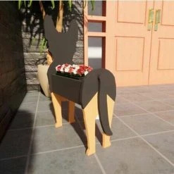 Cute Cartoon Animals Wooden Dog Shape Plant Pot Garden Decorated German Shepherd Planter (Multicolor) -Dwarf Discovery shop 96003639 4