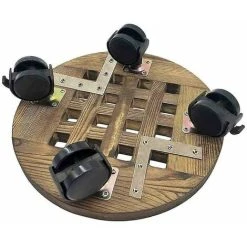 Wooden Planter Caddy Potted Plant Stand With Wheels, Rolling Round Flower Pot Base Roller Mobile Tray Planter Cart For Home Garden Outdoor, 25cm -Dwarf Discovery shop 96364651 3