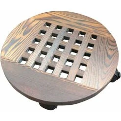 Wooden Planter Caddy Potted Plant Stand With Wheels, Rolling Round Flower Pot Base Roller Tray Planter Cart For Home Garden Outdoor, 30cm