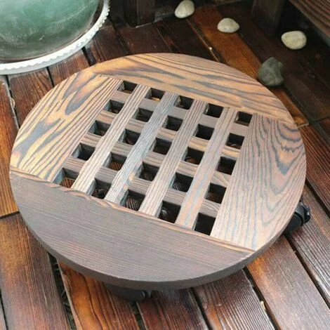 Wooden Planter Caddy Potted Plant Stand With Wheels, Rolling Round Flower Pot Base Roller Tray Planter Cart For Home Garden Outdoor, 30cm 4 Wooden Planter Caddy Potted Plant Stand With Wheels, Rolling Round Flower Pot Base Roller Tray Planter Cart For Home Garden Outdoor, 30cm - Image 4