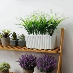 Alternative view of Self-Irrigation White Plastic Rectangle Flower Box Set Of 2, Pot With Water Reserve And Water Level Indicator Pot With Watering System For Planting Plants Easily
